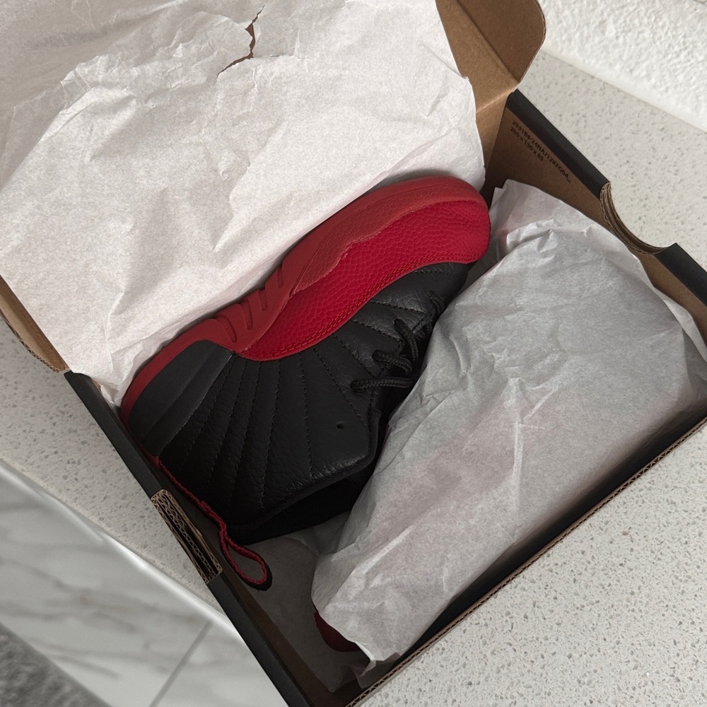 Nike Jordan 12 Retro (TD) Black and Red Jordan Basketball Shoes 9T - Picture 9 of 10